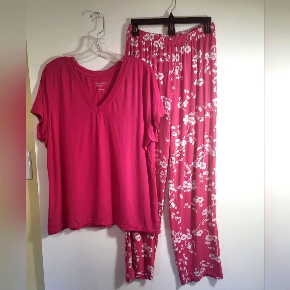 Shadowline 2 pc pink floral pajama set women's 1X #2530